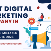 Blog banner showcasing the Best Digital Marketing Company in India with visuals of SEO, social media, analytics, and strategy icons highlighting common mistakes to avoid in 2026