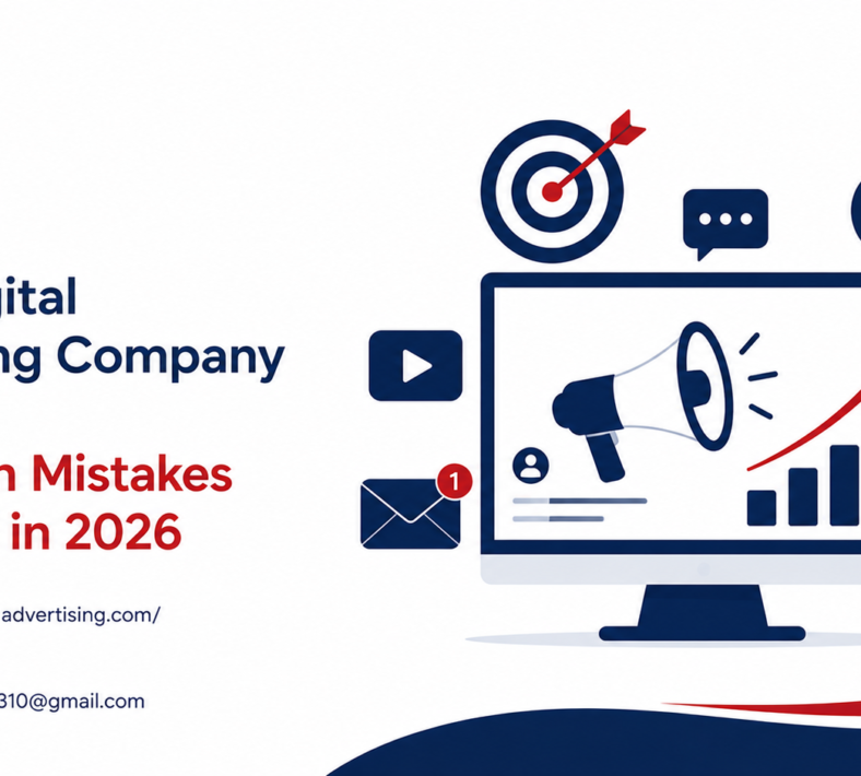 Best Digital Marketing Company in India with visuals of SEO, social media, analytics, and strategy icons highlighting common mistakes to avoid in 2026