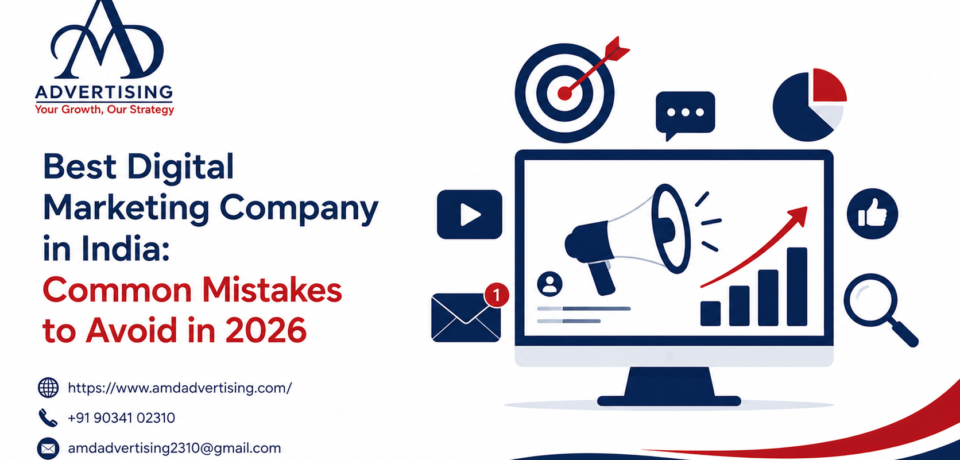Best Digital Marketing Company in India with visuals of SEO, social media, analytics, and strategy icons highlighting common mistakes to avoid in 2026