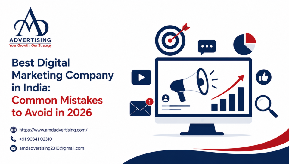 Best Digital Marketing Company in India with visuals of SEO, social media, analytics, and strategy icons highlighting common mistakes to avoid in 2026