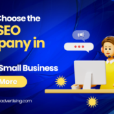 Banner showing how to choose the Best SEO Company in India, featuring a support representative at a computer, digital marketing icons, and a call-to-action for small businesses.