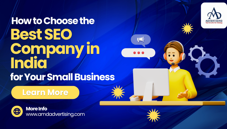 Best SEO Company (1) Banner showing how to choose the Best SEO Company in India, featuring a support representative at a computer, digital marketing icons, and a call-to-action for small businesses.
