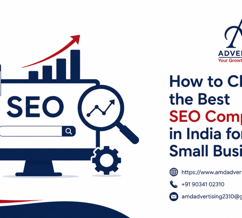 Best SEO Company in India, featuring a support representative at a computer, digital marketing icons, and a call-to-action for small businesses.